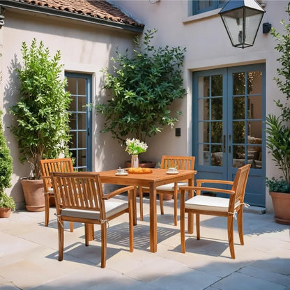 5 Piece Acacia Wood Patio Table and Chairs with Soft Cushions