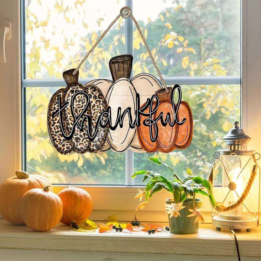 Thankful Sign Fall Pumpkin Front Door Decor