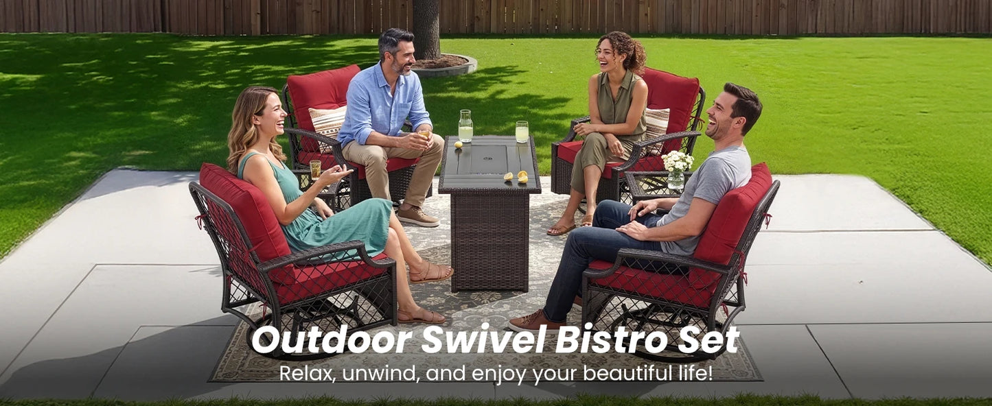 3-Piece Swivel Patio Bistro Set with Cushions & Table