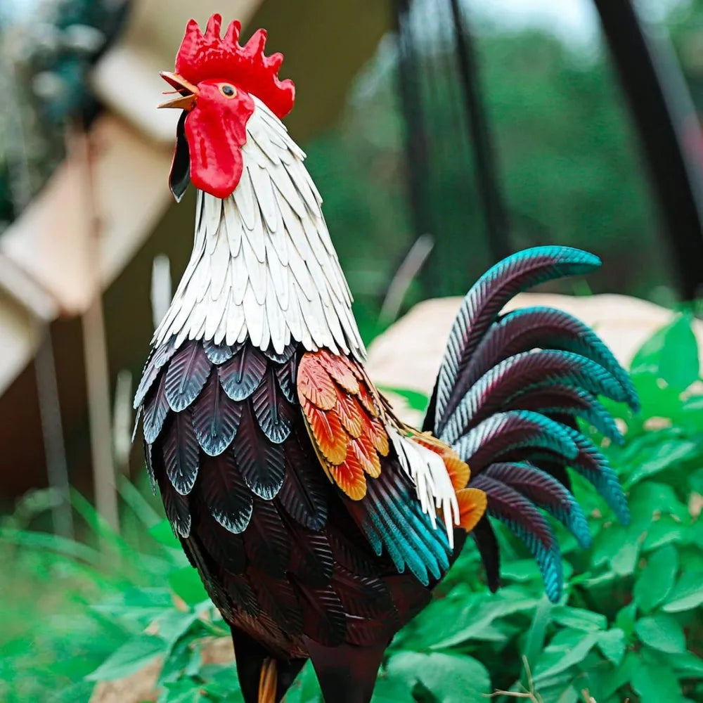 Metal Rooster Outdoor Garden Statue