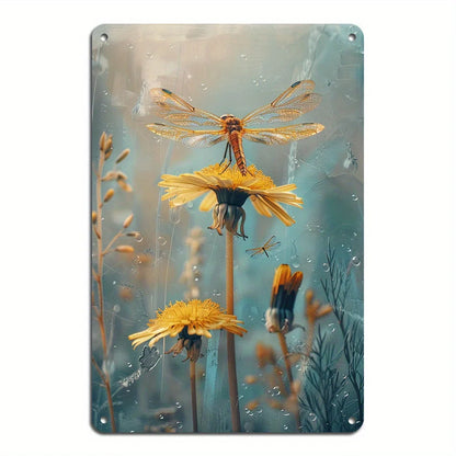 1PC Dandelion and Dragonfly Vintage Metal Plaque  8x12 Inches