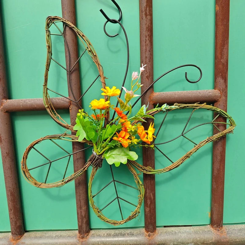 Spring Artificial Tulip Flowers Farmhouse Butterfly Shaped Wreath
