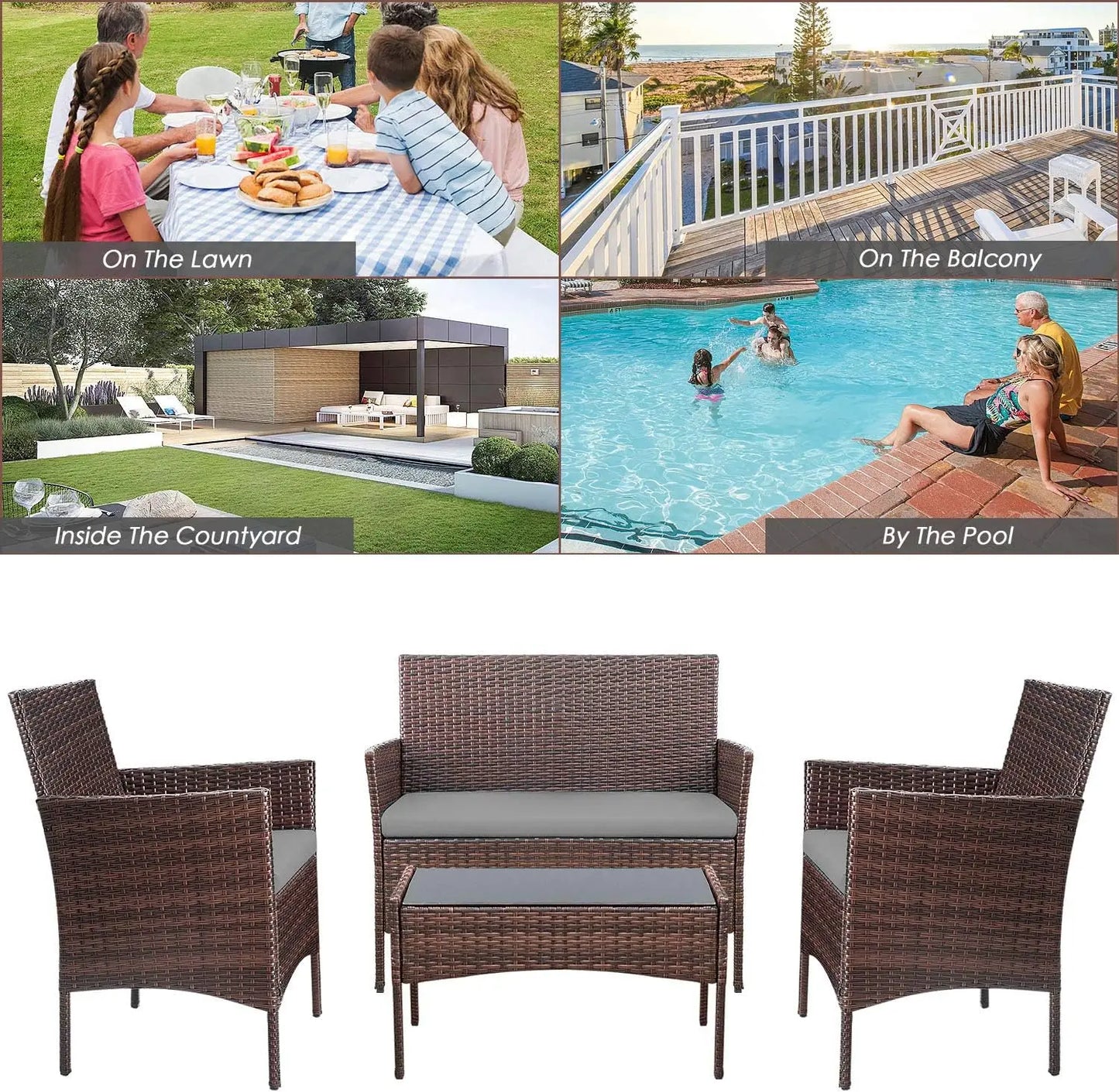 4 Pieces Outdoor Wicker Patio Furniture Set
