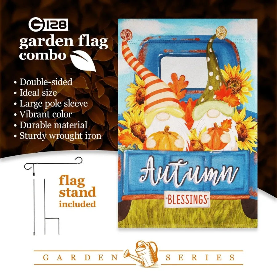 Combo Pack Garden Flag Stand Black 36 x 16 and Fall Garden Flag 12x18