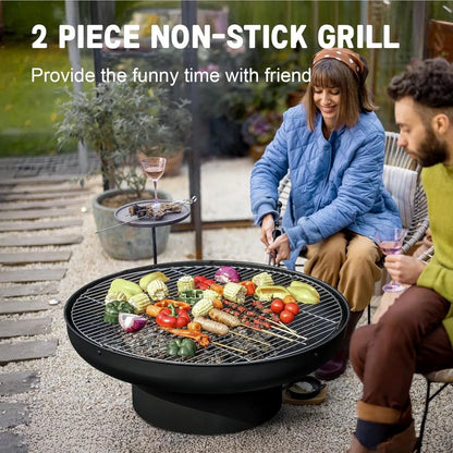 32in Outdoor Wood Burning BBQ Grill Firepit Bowl with Cover Lid