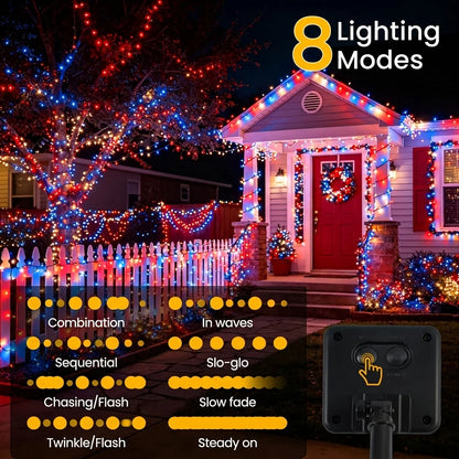 Patriotic Red White Blue LED String Lights