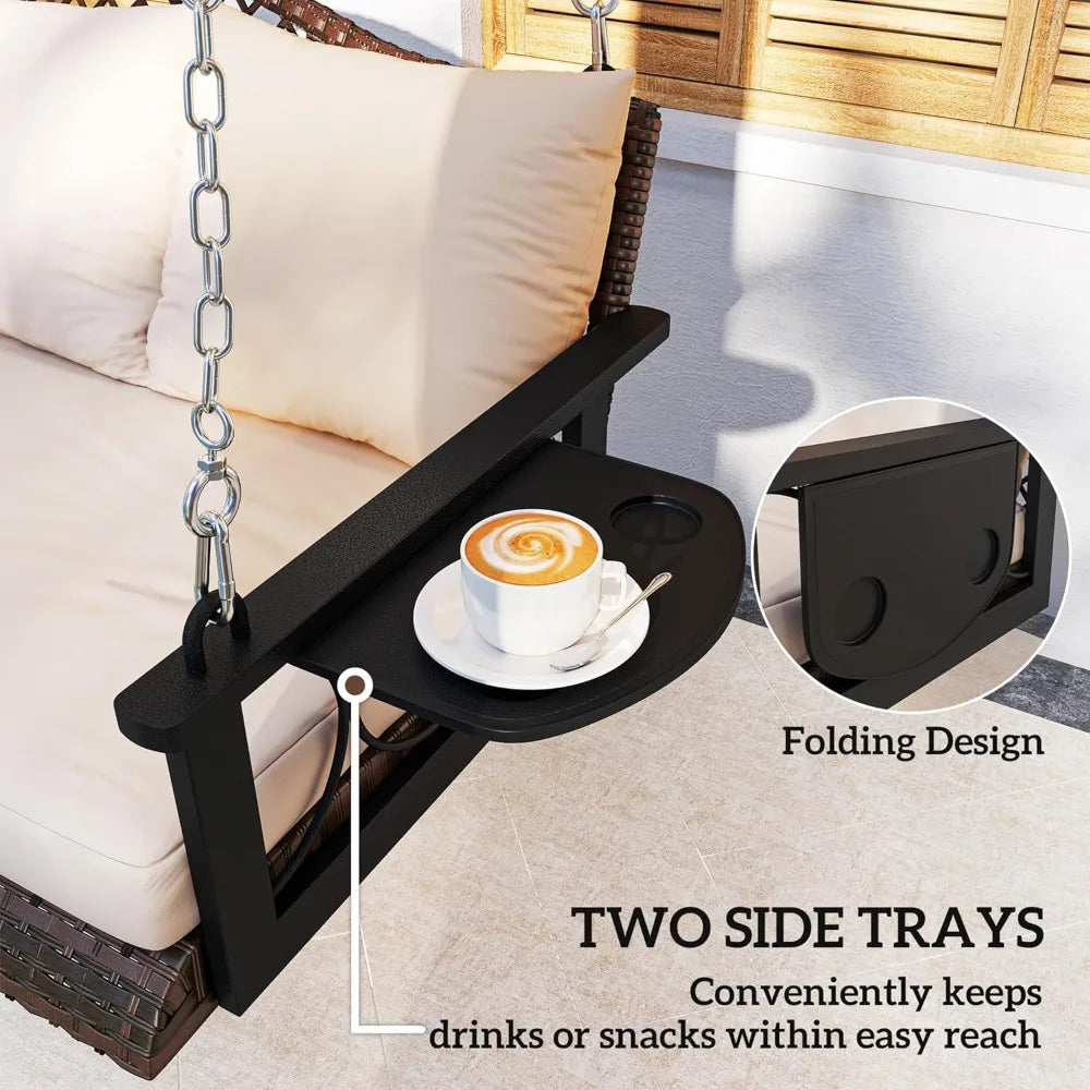 3 Person Wicker Porch Swing with Cup Holder