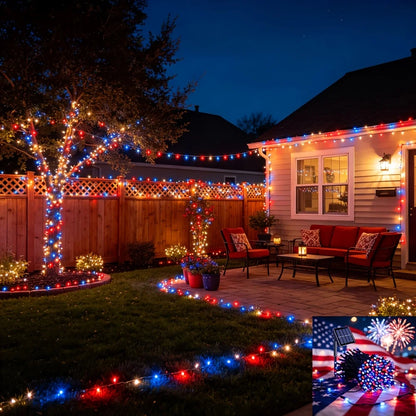 Patriotic Red White Blue LED String Lights