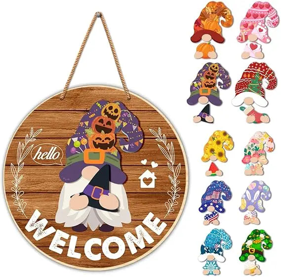 All Season Interchangeable Gnome Welcome Sign