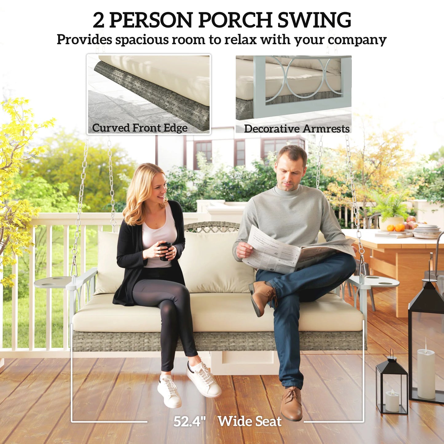 2 Person Wicker Hanging Porch Swing