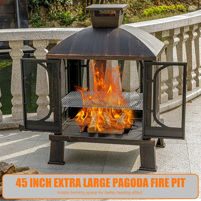 45" H×31''W Metal Chiminea Fire Pit with Grill
