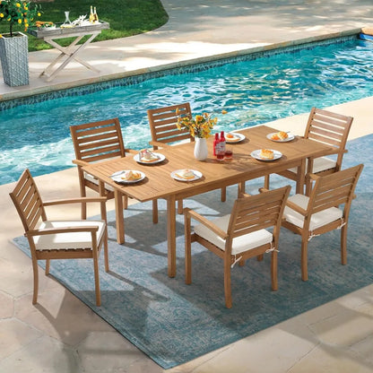 Stackable Outdoor Acacia Wooden Chairs w/Armrest & Removeable Fabric Cushion Set of 4,