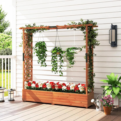 Freestanding Wood Planter Box with Trellis
