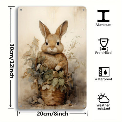 Basket Bunny Vintage Easter Wall Art Sign