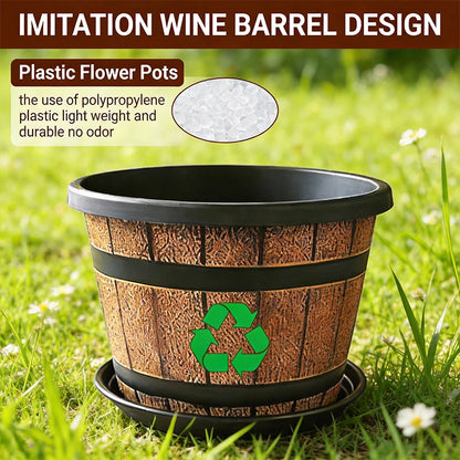 Imitation Wooden Barrel Resin Plant Pot