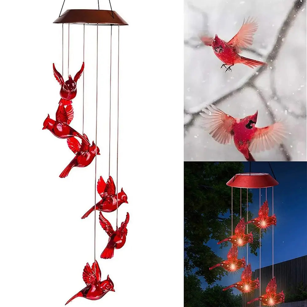 Creative Cardinal Wind Chimes With 6 Solar LED Lights