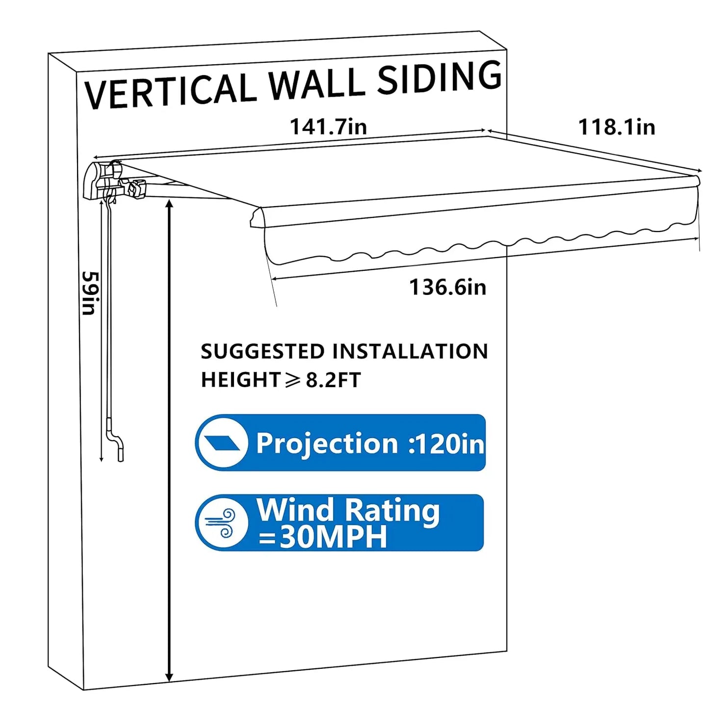 12'x10' Retractable Patio Awning Sun Shade Cover
