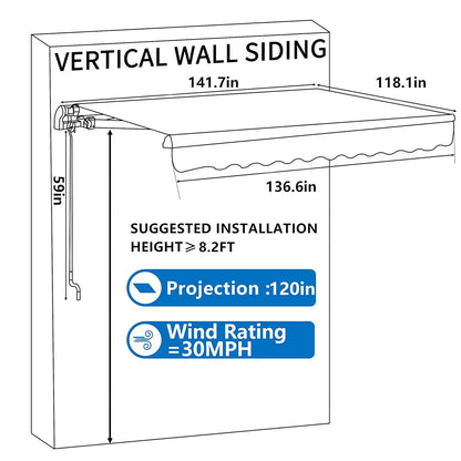 12'x10' Retractable Patio Awning Sun Shade Cover