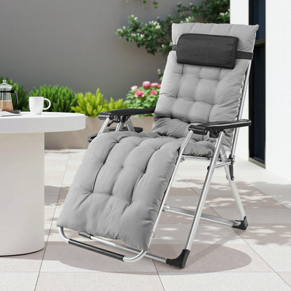 Zero Gravity Portable Recliner with Cup Holder Trays and Adjustable Pillow