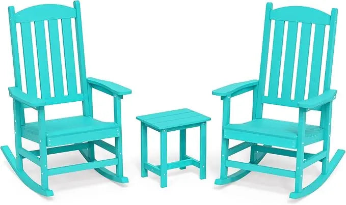 All Weather Resistant Outdoor Rocking Chairs Set of 3, 2 Chairs & 1 Table
