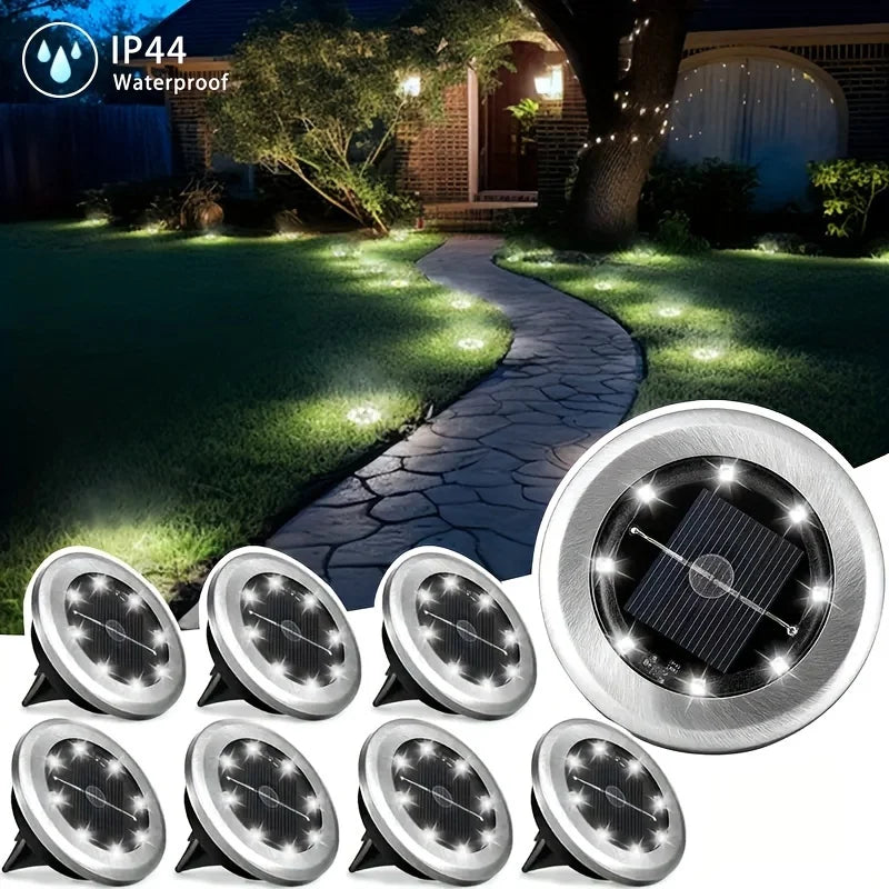 8 Pcs 8LED Solar Power Disk Light
