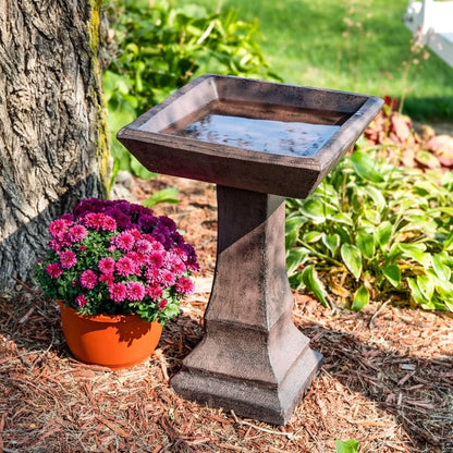 23-Inch H Glass Fiber Reinforced Concrete Bird Bath - Brown