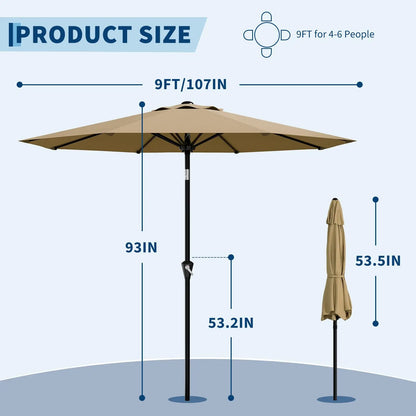 9FT Patio Umbrella With Crank & Tilt