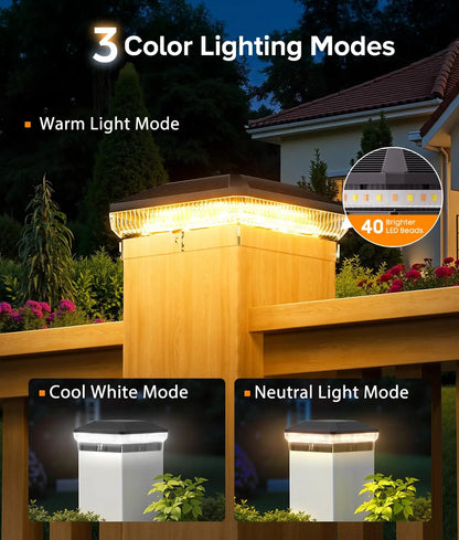 6/12 Pack Solar Post Cap Lights with 3 Modes