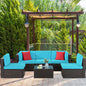 6 Pieces Patio garden furniture set w/Glass Table, Ottoman, Cushion and Pillows