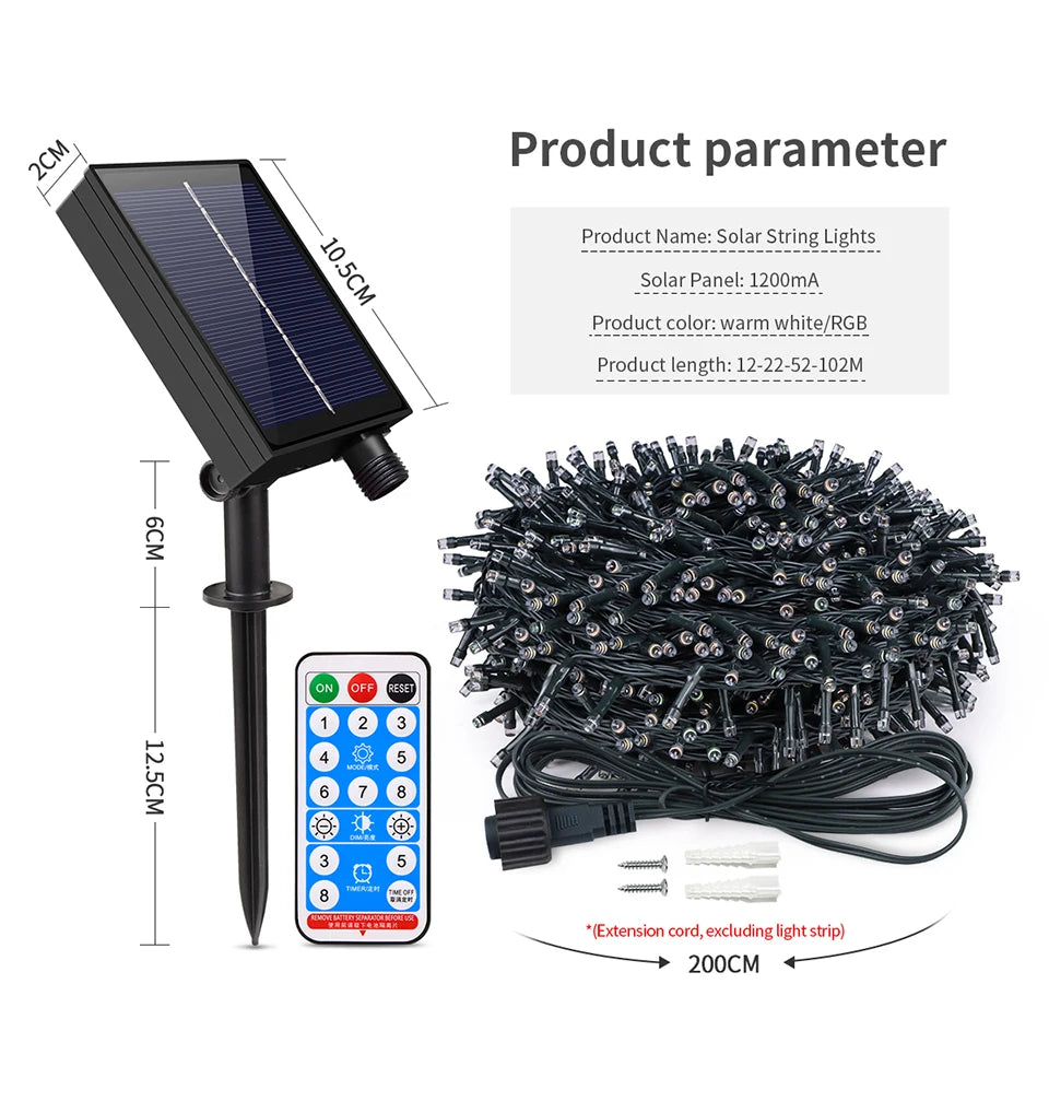 100M-10M Outdoor Waterproof Solar String Fairy Light