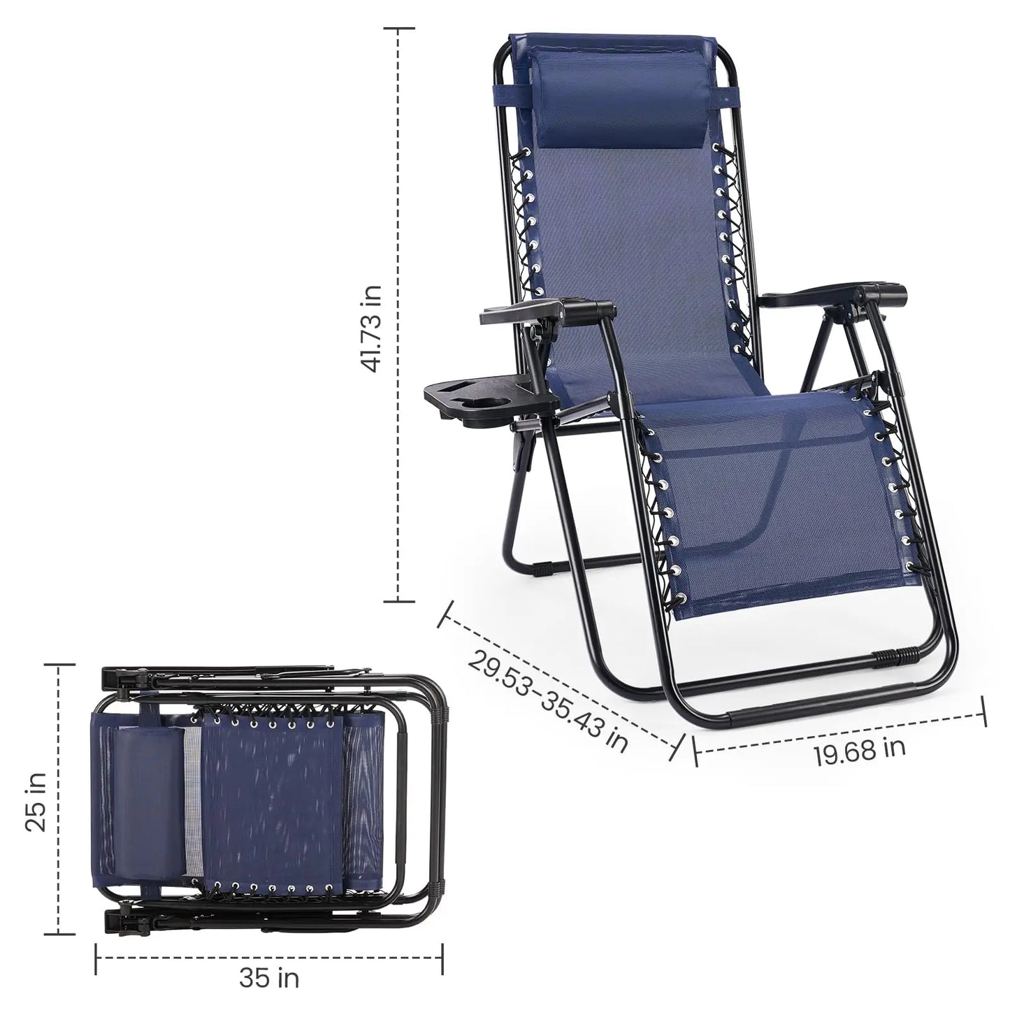Zero Gravity Portable Recliner with Cup Holder Trays and Adjustable Pillow