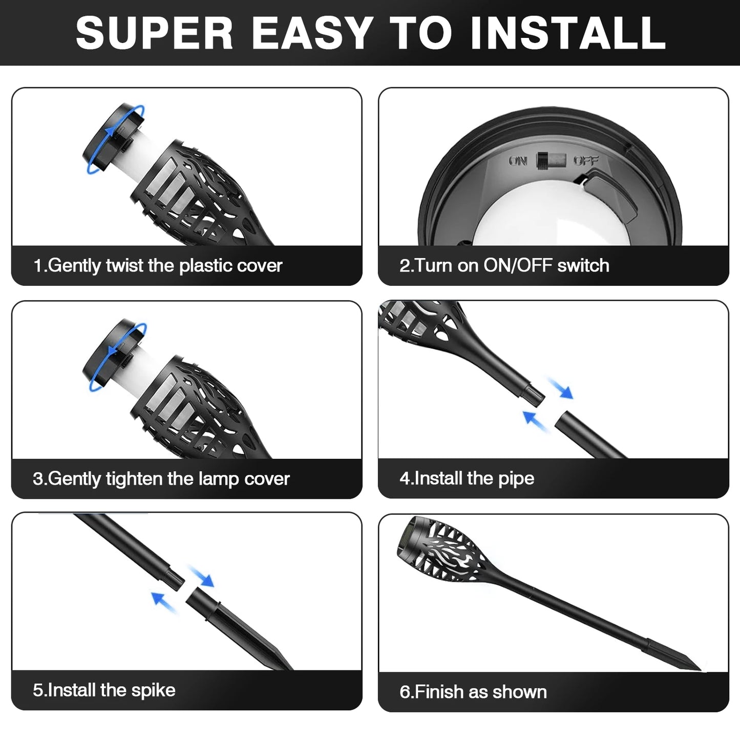 4/6/8/12Pcs Solar Flickering Outdoor Flame Torch Light
