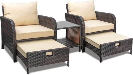 5 pieces of wicker rattan outdoor lounge chair