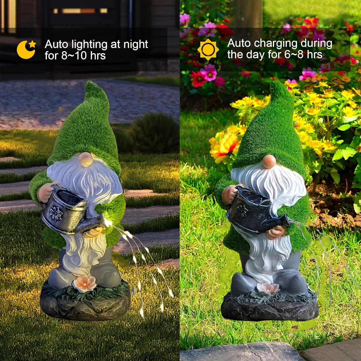 Garden Gnomes Statue w/Solar LED Lights