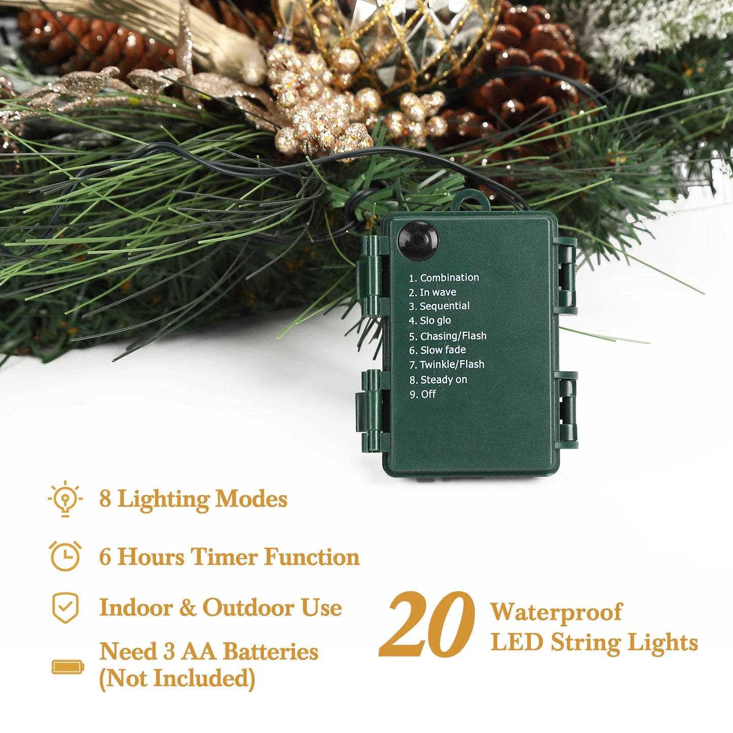 24 Inch Pre-Lit Traditional Wreath