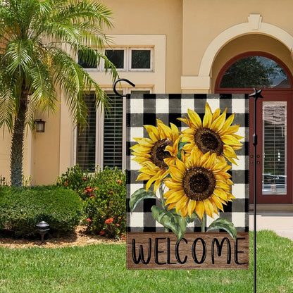 Double-Sided Sunflower & Buffalo Floral Welcome Garden Flag