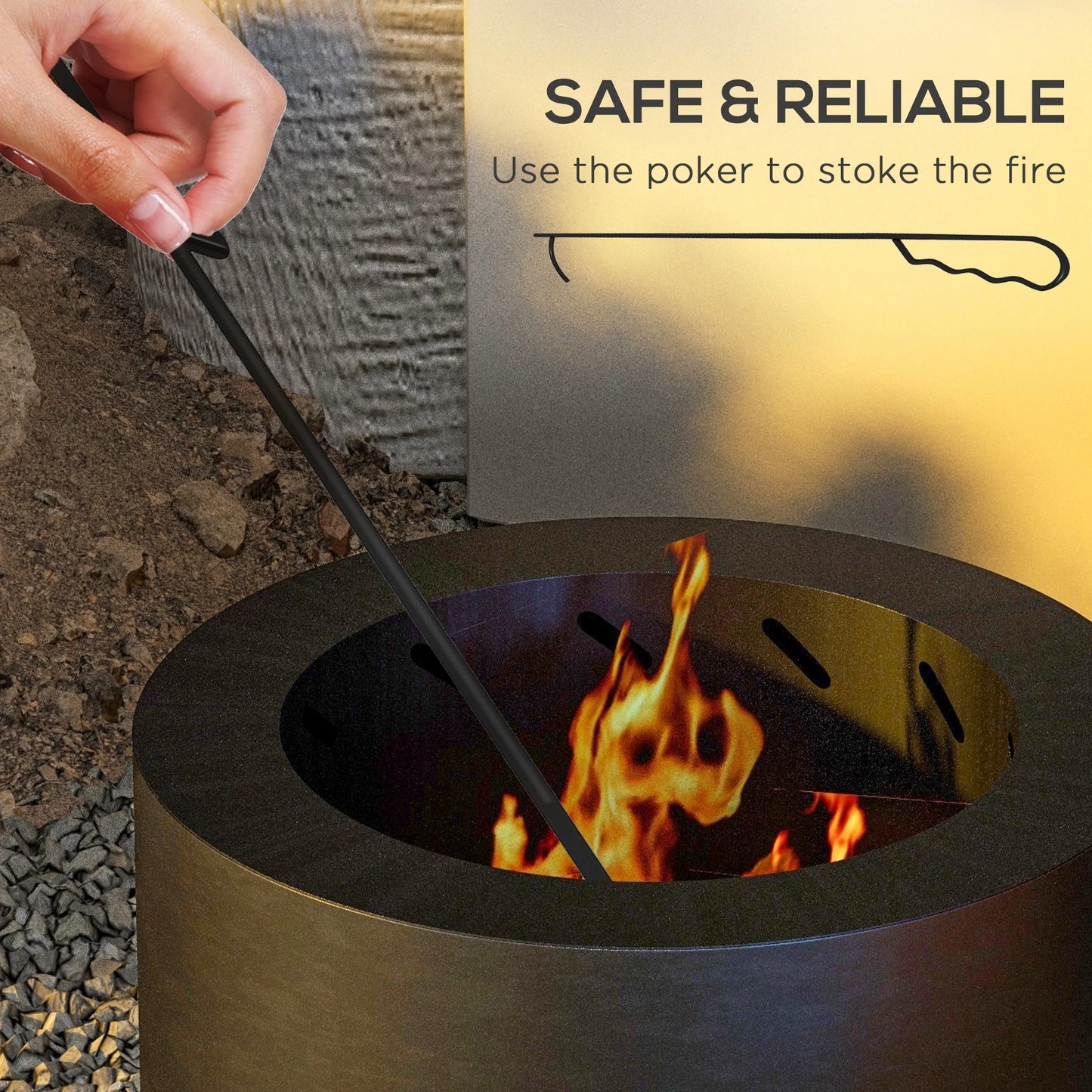 Smokeless Fire Pit with Poker 19" Firepit, Steel