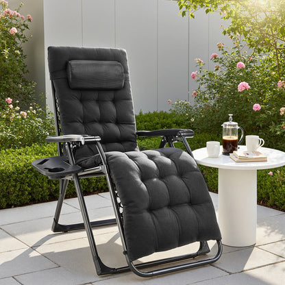 Zero Gravity Portable Recliner with Cup Holder Trays and Adjustable Pillow