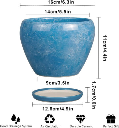 6 Inch Ceramic Plant Pot with Drainage Hole & Saucer