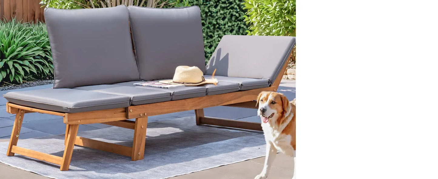 Acacia Wood Patio Couch with Adjustable Armrests