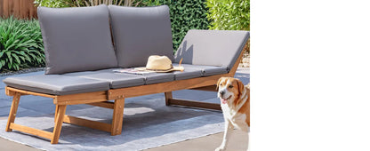 Acacia Wood Patio Couch with Adjustable Armrests