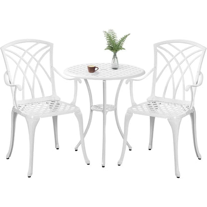 white cast aluminum white bistro set