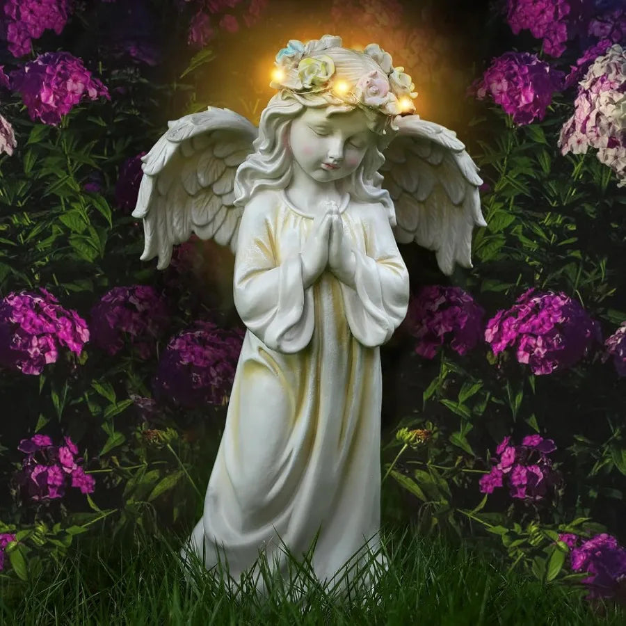 Waterproof Outdoor Angel Garden Statue Solar Decor with Warm Light