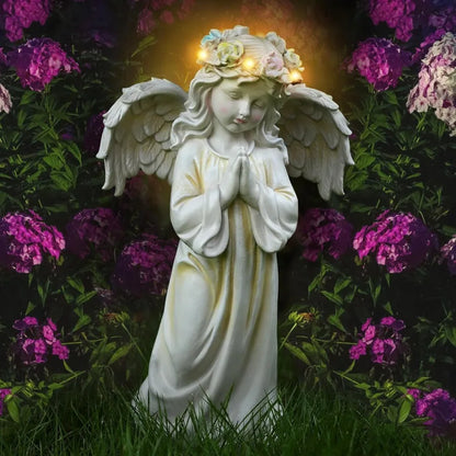 Waterproof Outdoor Angel Garden Statue Solar Decor with Warm Light