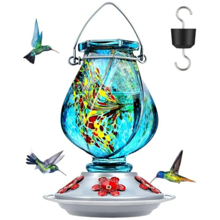 Hand Blown Glass Hummingbird Feeders for Outdoors