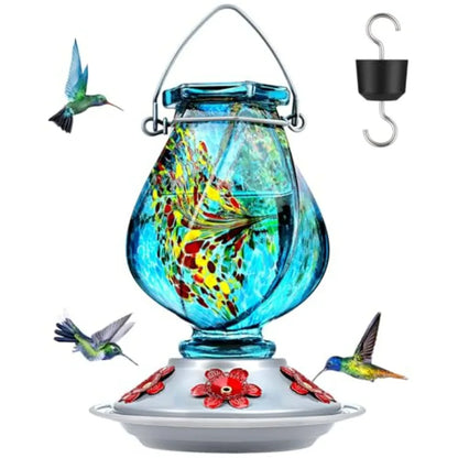 Hand Blown Glass Hummingbird Feeders for Outdoors