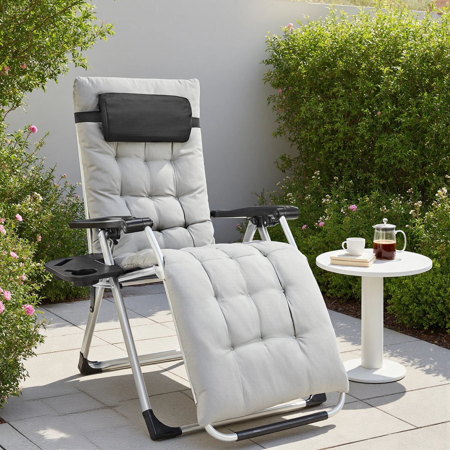 Zero Gravity Portable Recliner with Cup Holder Trays and Adjustable Pillow
