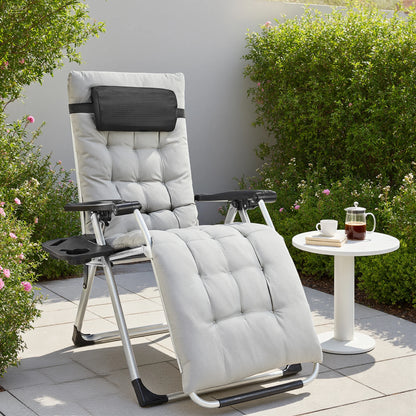 Zero Gravity Portable Recliner with Cup Holder Trays and Adjustable Pillow