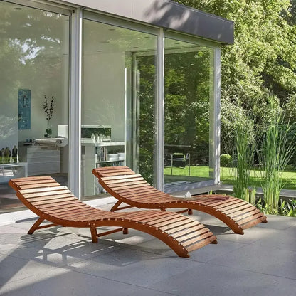 2-Piece Outdoor Acacia Wood Chaise Lounge Set