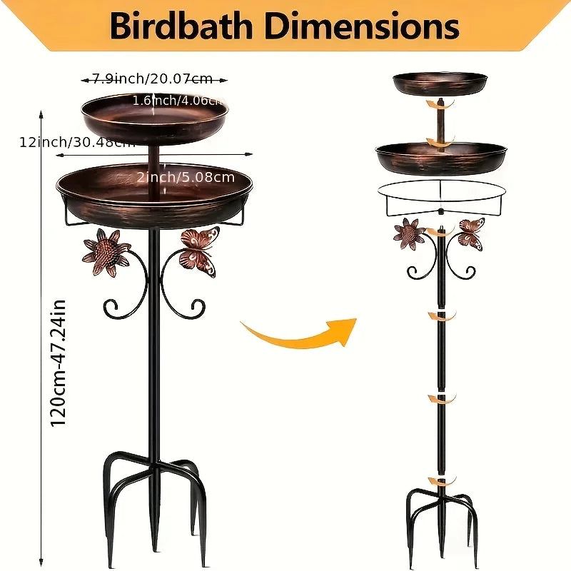 Heavy-Duty Metal Double-Layer Bird Bath
